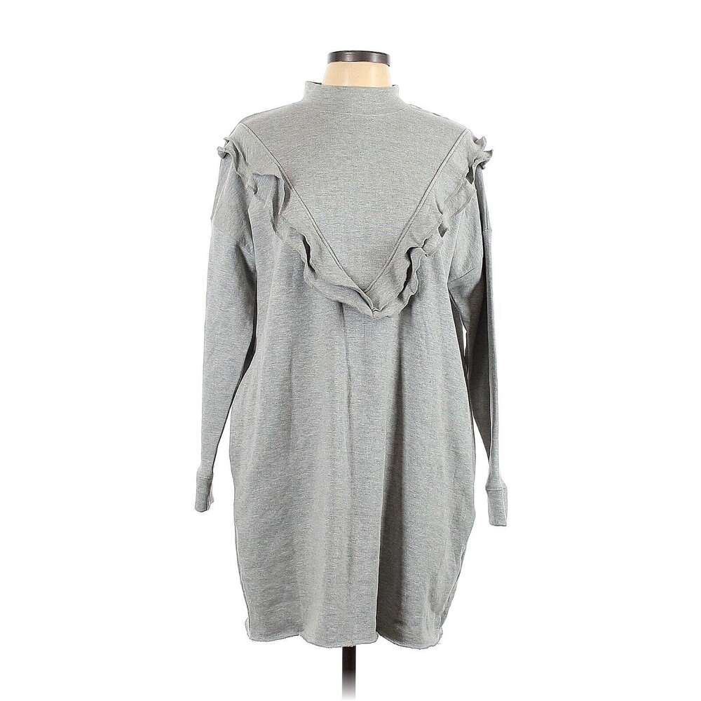 ZARA Gray Ruffled Front Sweatshirt Dress - L